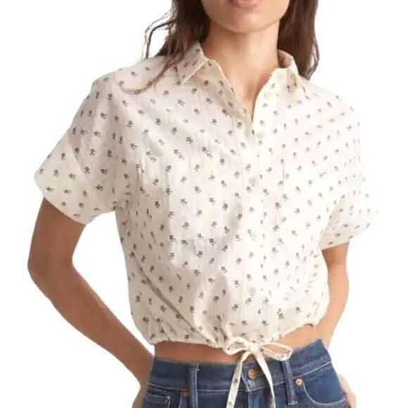 NWT Madewell Button-Up Drawstring Shirt in Blooming Ikat sz XL - Picture 1 of 6